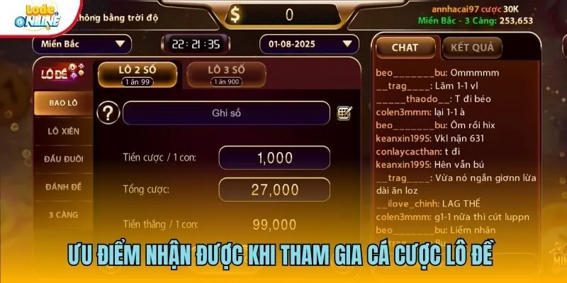 Ưu điểm nhận được khi tham gia cá cược lô đề tại cổng game