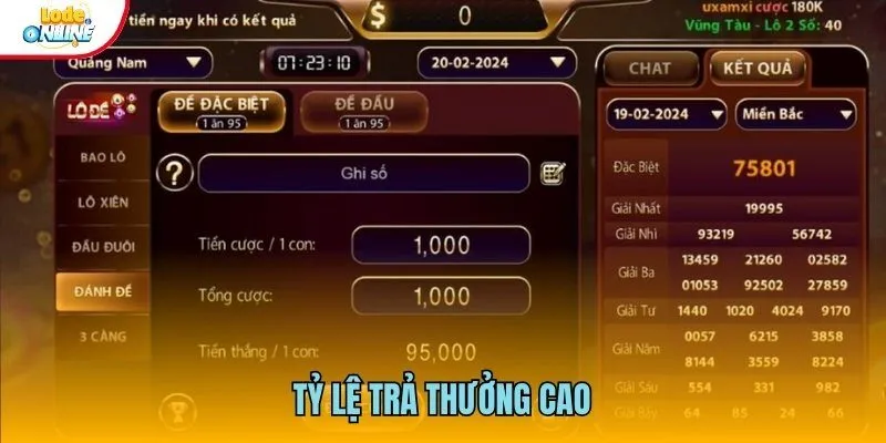 Tỷ lệ trả thường siêu cao tại nhà cái lô đề